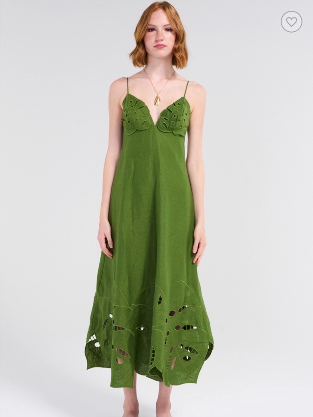 FARM Rio Green Maxi Dress with Eyelet Cutouts
